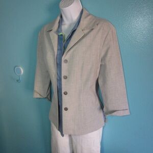 Trina Turk Womens Size M Cropped Light Gray Blazer Jacket Button Front